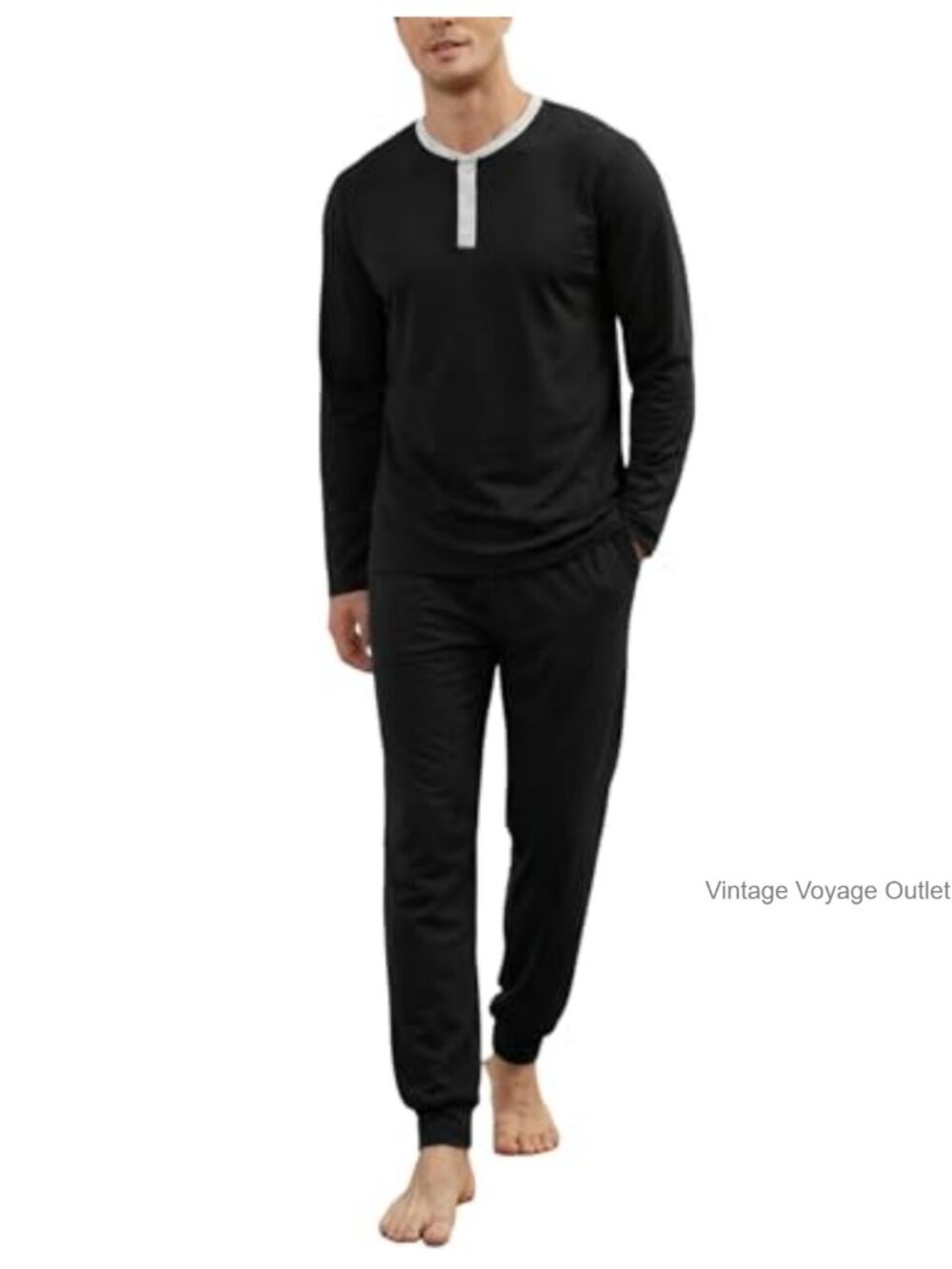 Men's 100% Cotton Henley Pajama Set Long Sleeve Sleepwear